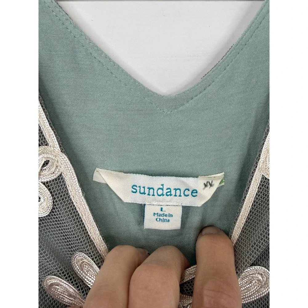 Sundance Blue-Green Midi Dress with Cream Lace Overlay